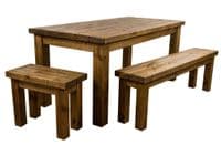 Tortuga Rustic 7X3 wooden farmhouse dining table with 2 benches